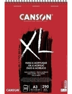 BLOC DE DIBUJO CANSON XL OLEO Y ACRILICO CON ESPIRAL NO ENTELADO A3 290g 30h