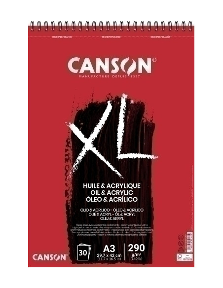 BLOC DE DIBUJO CANSON XL OLEO Y ACRILICO CON ESPIRAL NO ENTELADO A3 290g 30h