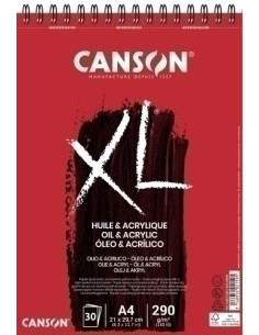 BLOC DE DIBUJO CANSON XL OLEO Y ACRILICO CON ESPIRAL NO ENTELADO A4 290g 30h