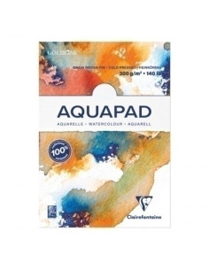 BLOC DE DIBUJO CLAIREFONTAINE AQUAPAD ENCOLADO BLANCO GRANO MEDIO-FINO TECNICAS HUMEDAS A4 300g 50h