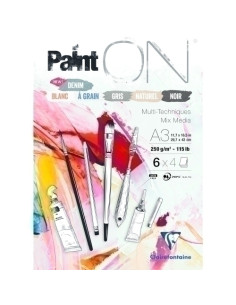 BLOC DE DIBUJO CLAIREFONTAINE PAINT ON MULTITECNICAS ENCOLADO A3 250g 24h COLORES 6 col x 4 hojas