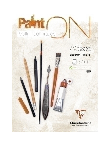 BLOC DE DIBUJO CLAIREFONTAINE PAINT ON MULTITECNICAS ENCOLADO A3 250g 40h