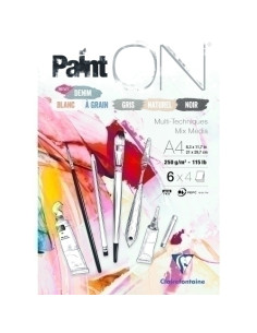 BLOC DE DIBUJO CLAIREFONTAINE PAINT ON MULTITECNICAS ENCOLADO A4 250g 24h COLORES 6 col x 4 hojas