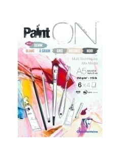 BLOC DE DIBUJO CLAIREFONTAINE PAINT ON MULTITECNICAS ENCOLADO A5 250g 24h COLORES 6 col x 4 hojas
