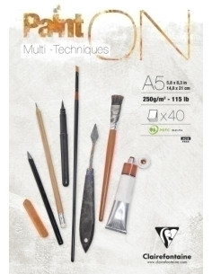BLOC DE DIBUJO CLAIREFONTAINE PAINT ON MULTITECNICAS ENCOLADO A5 250g 40h