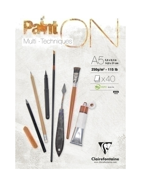 BLOC DE DIBUJO CLAIREFONTAINE PAINT ON MULTITECNICAS ENCOLADO A5 250g 40h