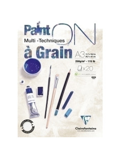 BLOC DE DIBUJO CLAIREFONTAINE PAINT ON MULTITECNICAS ENCOLADO CON GRANO A3 250g 20h