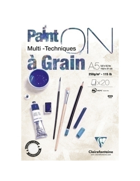 BLOC DE DIBUJO CLAIREFONTAINE PAINT ON MULTITECNICAS ENCOLADO CON GRANO A5 250g 20h