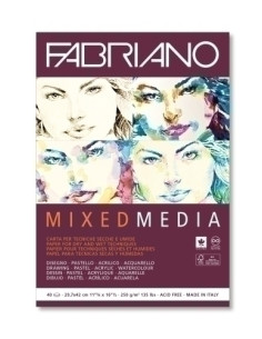 BLOC DE DIBUJO FABRIANO MIXED MEDIA ENCOLADO LISO TECNICAS MIXTAS SECAS Y HUMEDAS A3 250g 40h