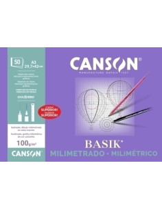 BLOC DE DIBUJO GUARRO-CANSON BASIK MILIMETRADO ENCOLADO A3 100g 50h