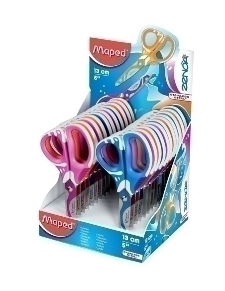TIJERAS MAPED ZENOA FIT SOFT 13 cm ASIMETRICA EXPOSITOR DE 24