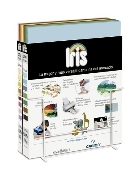 CARTULINA 50x65 cm IRIS 185g CAJAS EXPOSITORAS 2x200 uds15 colores CONTENIDO sin SOPORTE