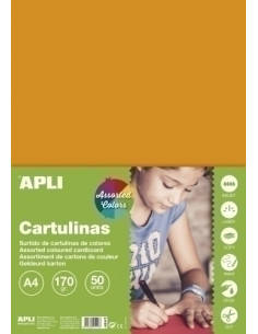 CARTULINA A4 170gr PAQUETE DE 50 HOJAS COLORES INTENSOS SURTIDOS