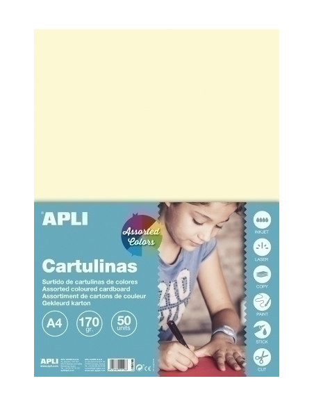 CARTULINA A4 170gr PAQUETE DE 50 HOJAS COLORES PASTEL SURTIDOS