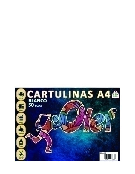 CARTULINA A4 OLEF 180g BLANCO PAQUETE de 50