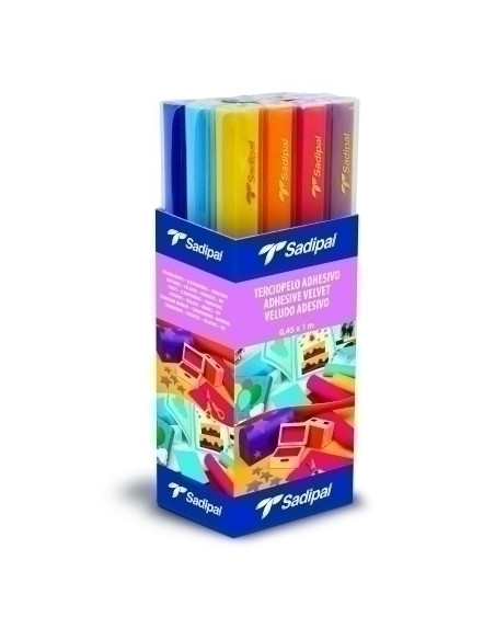 TERCIOPELO ADHESIVO ROLLO SADIPAL 045 x 1 m SURTIDO EXPOSITOR de 12 ROLLOS 1x COLOR