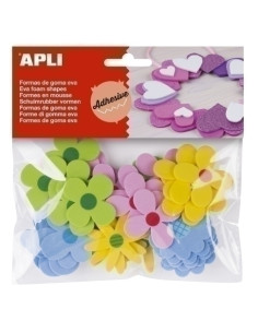 GOMA EVA APLI FORMAS ADHESIVAS FLORES BOLSA de 40