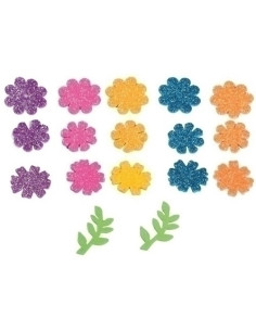GOMA EVA FIXO KIDS ADHESIVA con PURPURINA FLORES PACK 58 FIGURAS