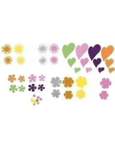 GOMA EVA FIXO KIDS ADHESIVA con PURPURINA FLORES Y CORAZONES PACK 64 FIGURAS