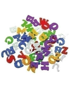 GOMA EVA FIXO KIDS ADHESIVA con PURPURINA LETRAS PACK 78 FIGURAS