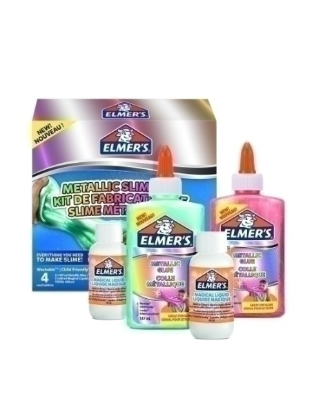 JUEGO ELMER´S SLIME STARTER PACK KIT COMPLETO COLORES METALICOS 2x PEGAMENTO METALICO 147ml 2x LIQUIDO MAGICO 68ml