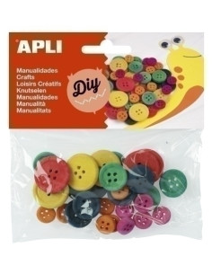 BOTONES DE MADERA APLI COLORES SURTIDOS BOLSA DE 30