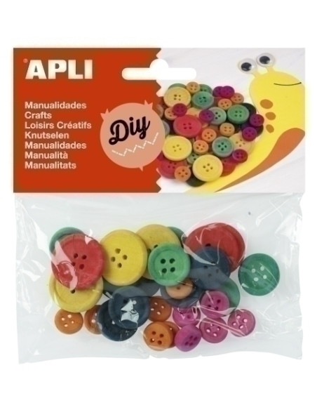 BOTONES DE MADERA APLI COLORES SURTIDOS BOLSA DE 30