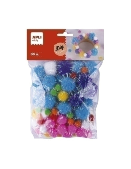 POM POM APLI GLITTER SURTIDOS BOLSA de 80