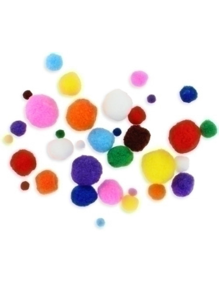 POM POM FIXO KIDS COLORES Y TAMAÑOS SURTIDOS PACK de 100