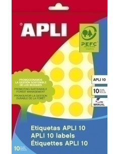 ETIQUETAS ADHMANUALES BOLSA APLI COLOR AMARILLO 8h REDONDAS Ø 19 mm 320 uds02742