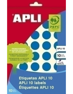 ETIQUETAS ADHMANUALES BOLSA APLI COLOR AZUL 8h REDONDAS Ø 19 mm 320 uds02743