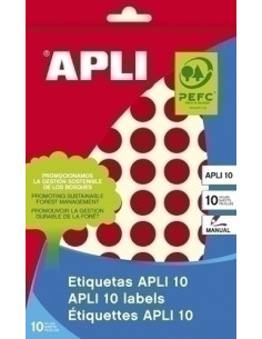 ETIQUETAS ADHMANUALES BOLSA APLI COLOR ROJO 8h REDONDAS Ø 13 mm 616 uds02736