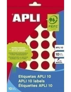 ETIQUETAS ADHMANUALES BOLSA APLI COLOR ROJO 8h REDONDAS Ø 19 mm 320 uds02744