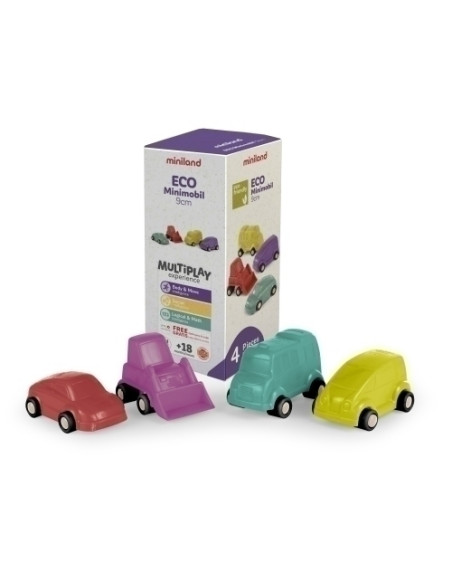 JUEGO MINILAND COCHES DE JUGUETE ECO MINIMOBIL 9 CM 4 PZ 18 MESES