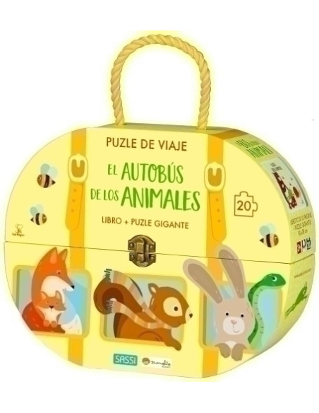 PUZLE DE VIAJE Y LIBRO SASSI MANOLITO BOOKS EL AUTOBUS DE LOS ANIMALES 20 PIEZAS 3 años