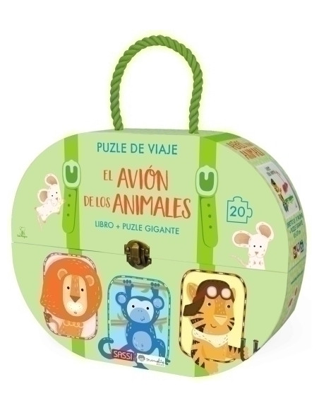 PUZLE DE VIAJE Y LIBRO SASSI MANOLITO BOOKS EL AVION DE LOS ANIMALES 20 PIEZAS 3 años
