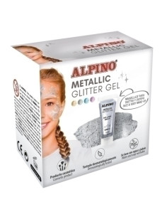 MAQUILLAJE ALPINO GLITTER GEL METALICO PLATA ESTUCHE DE 6