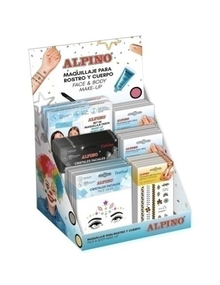 MAQUILLAJE ALPINO GAMA SUMMER SURTIDO EXPOSITOR DE 68  6x DL000630 SET CRISTALES FACIALES PRINCESS  6x DL000631 SET CRISTALES FA