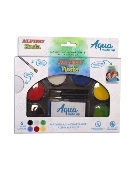 MAQUILLAJE ALPINO PALETA ACUARELABLE PRO ESTUCHE DE 6  6 POLVERAS x 5gr 2 PINCELES 1 ESPONJA 1 FOLLETO PASO A PASO