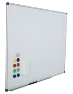 PIZARRA BLANCA ROCADA MAGNETICA VITRIFICADA MARCO ALUMINIO 120x150 cm con CAJETIN