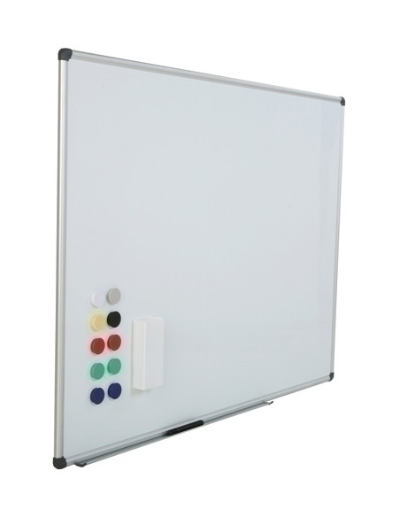 PIZARRA BLANCA ROCADA MAGNETICA VITRIFICADA MARCO ALUMINIO 120x150 cm con CAJETIN