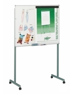 PIZARRA BLANCA FAIBO MAGNETICA VITRIFICADA 122x100 cm con SOPORTE METALICO con RUEDAS PINZA para BLOCK y CAJETIN de 40 cm