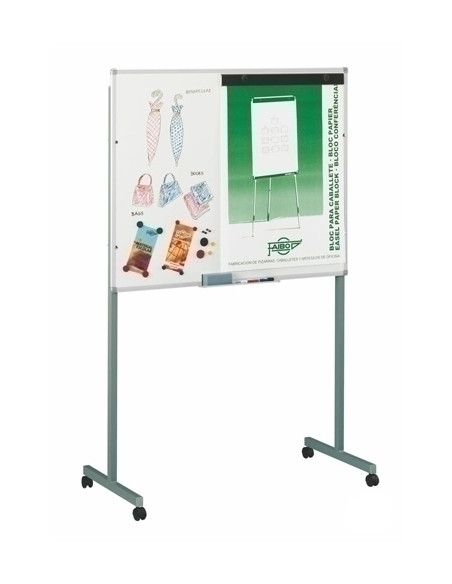 PIZARRA BLANCA FAIBO MAGNETICA VITRIFICADA 122x100 cm con SOPORTE METALICO con RUEDAS PINZA para BLOCK y CAJETIN de 40 cm