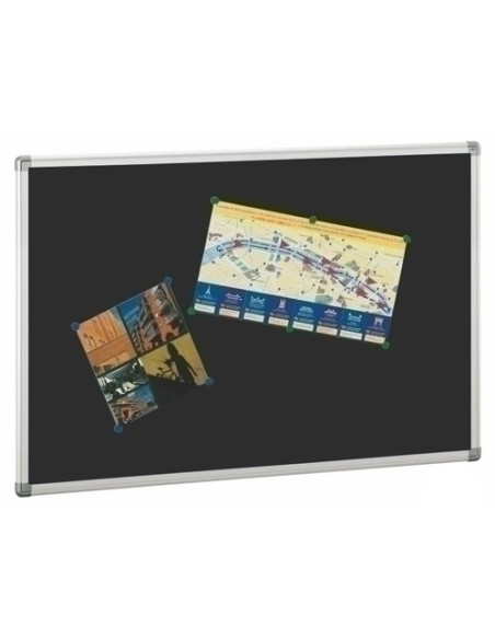 TABLERO CORCHO FAIBO SOLIDO TAPIZADO MARCO ALUMINIO 90x120 cm NEGRO