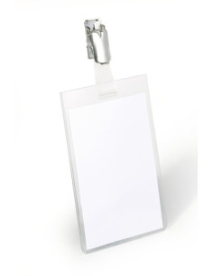 FUNDA DISTINTIVO DURABLE 8002 con PINZA 90x60mm TRANSPARENTE PAQUETE de 25