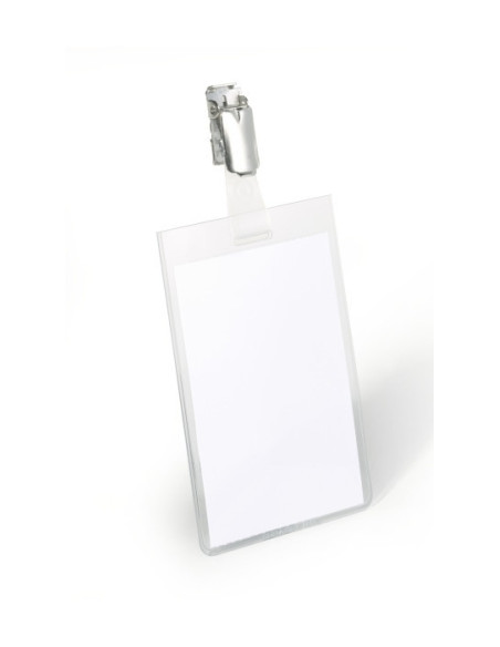 FUNDA DISTINTIVO DURABLE 8002 con PINZA 90x60mm TRANSPARENTE PAQUETE de 25