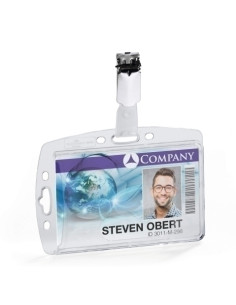 IDENTIFICADOR DURABLE RIGIDO 8005 con PINZA PARA TARJETAS DE IDENTIFICACION Y PASES DE SEGURIDAD PAQUETE de 25