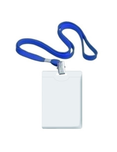 FUNDA DISTINTIVO FOROFIS VERTICAL con CINTA AZUL 90x58mm CAJA DE 50