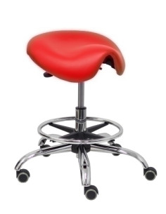 TABURETE PIQUERAS Y CRESPO ALATOZ GIRATORIO REGULABLE EN ALTURA REPOSAPIES CROMADO ASIENTO TAPIZADO SIMILPIEL ROJO