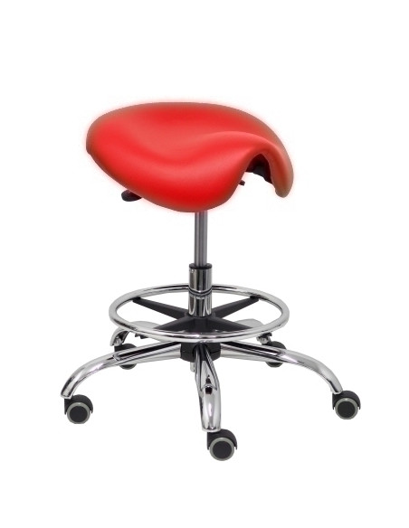 TABURETE PIQUERAS Y CRESPO ALATOZ GIRATORIO REGULABLE EN ALTURA REPOSAPIES CROMADO ASIENTO TAPIZADO SIMILPIEL ROJO